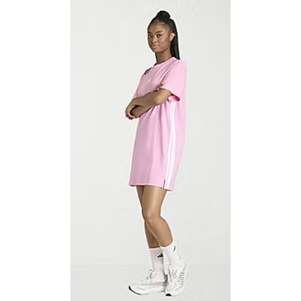 NEW ADIDAS Women's Large 3 Stripe Pink tee Logo Dress KR6360